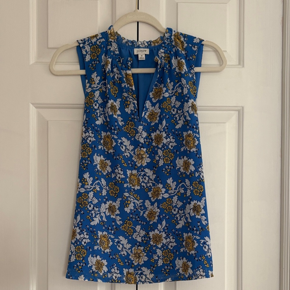 J Crew Vibrant Blue Floral Sleeveless Blouse